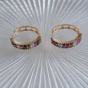 Gold Multi Color Baguette Earrings